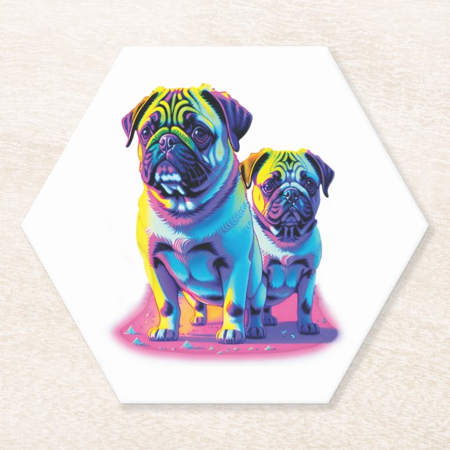 Pop Pugs in Pink  Paper Coaster (Front)