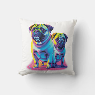 Pop Pugs in Pink Throw Pillow