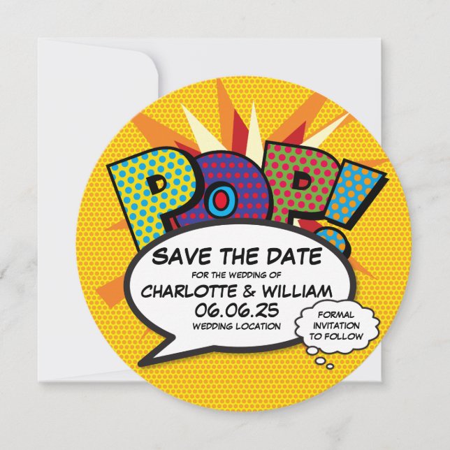 POP Save the Date Fun Retro Comic Book Pop Art (Front)