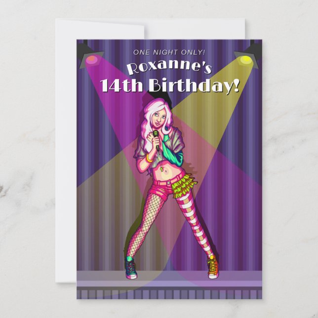Pop Singer Stage Teen Girl 14th Birthday Invitation (Front)