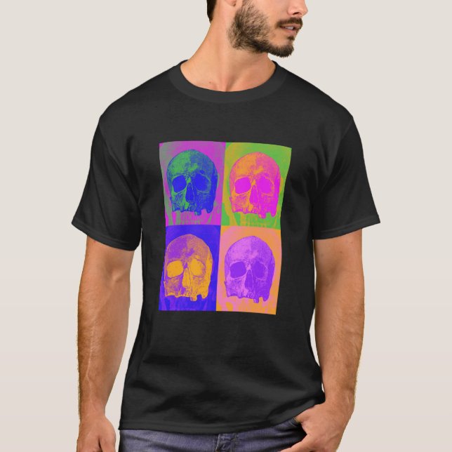 Pop Skull Bones Skeleton Colourful Skulls Head Hal T-Shirt (Front)