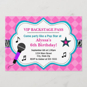 Pop Star Birthday Invitation Rock Star Girl