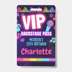 Pop Star Birthday VIP Backstage Pass Lanyard Badge