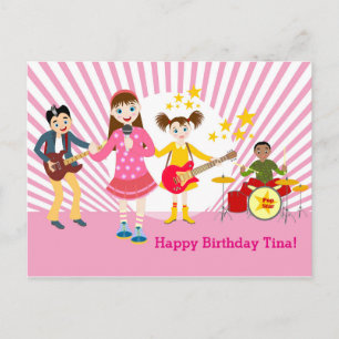 Pop star girl birthday party invitation postcard