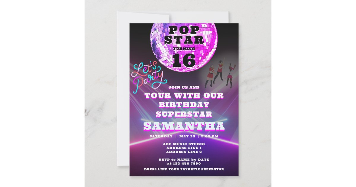 Pop Star Party Like A Superstar Rock Star Birthday Invitation | Zazzle