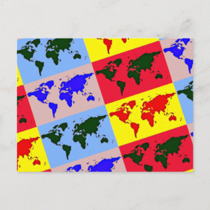 pop style world map postcard