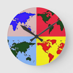 pop style world map round clock