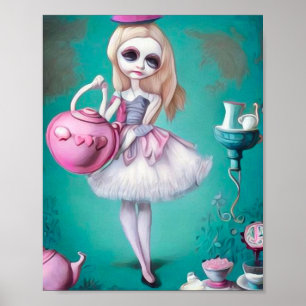 Pop Surrealism Painted Alice & Tea Pot Poster