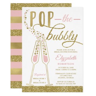 Pop The Bubbly Bridal Shower Invite, Faux Gold Invitation
