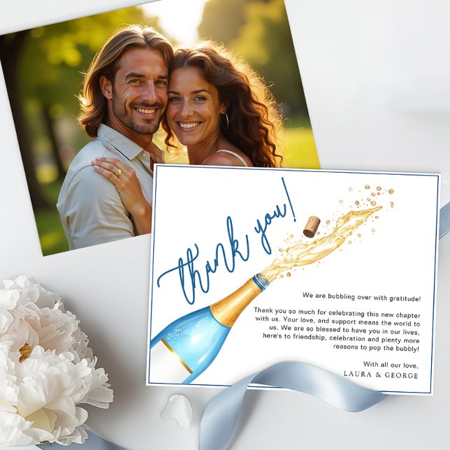 Pop the Bubbly Engagement Party Thank You Card (Couples Photo Thank You Card)