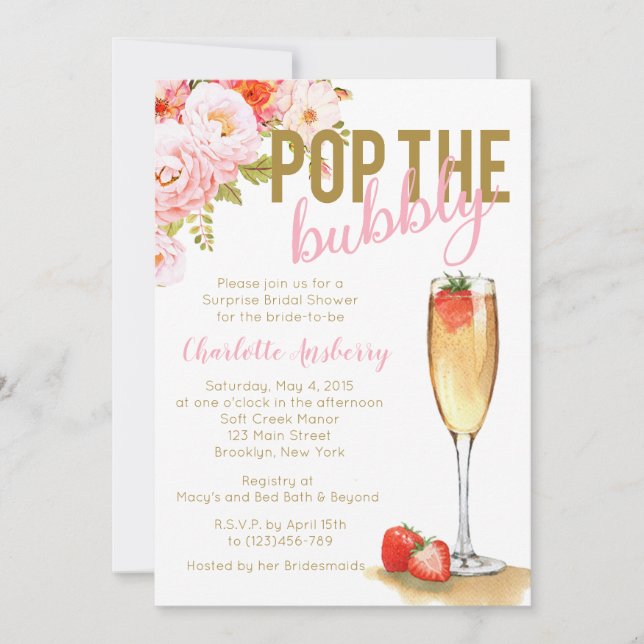 Pop The Bubbly Floral Bridal Shower Invitation (Front)