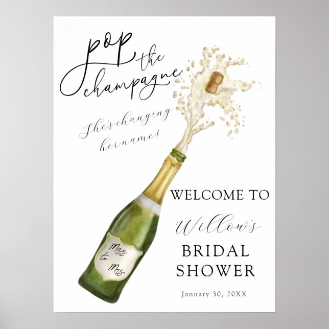 Pop the Champagne Bridal Shower Welcome Foam Board Poster (Front)