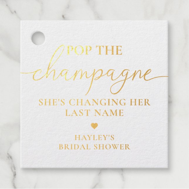 Pop The Champagne Gold Foil Favour Gift Tag (Front)