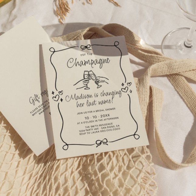 Pop the Champagne Hand Drawn Bridal Shower  Invitation (Creator Uploaded)