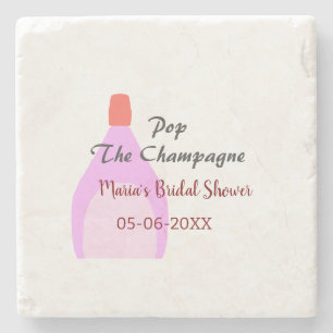 Pop the Champagne pink bridal shower add name date Stone Coaster