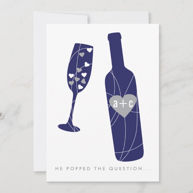 Pop the Question Engagement Party Invitation Navy (Front)