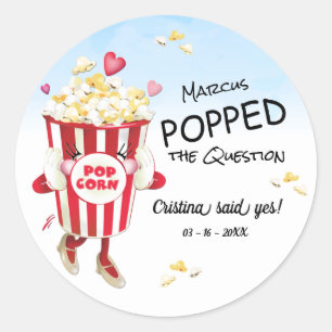 Pop The Question Popcorn Engagement Classic Round Sticker