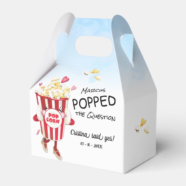 Pop The Question Popcorn Engagement Favor Box (Front Side)