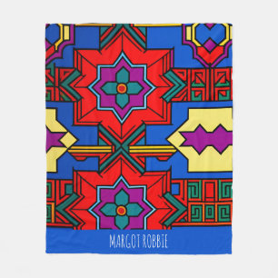 Pop up hexagon flowers Red Blue Isometric Pattern Fleece Blanket