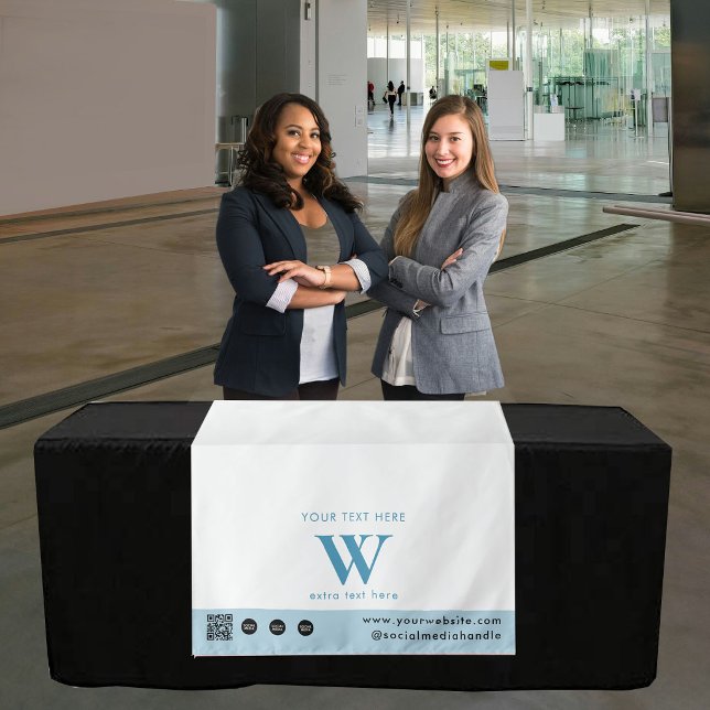 Pop Up Shop Letter Logo QR Code Table Runner Blue Tapestry (Pop Up Shop Letter Logo QR Code Table Runner Blue Tapestry)