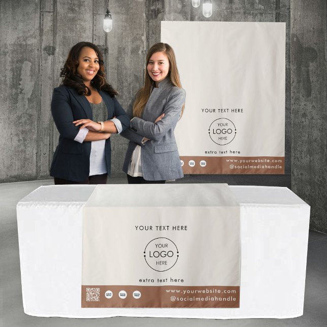 Pop Up Shop Logo QR Code Vendor Table Runner Brown Tapestry (Pop Up Shop Logo QR Code Vendor Table Runner Brown Tapestry)