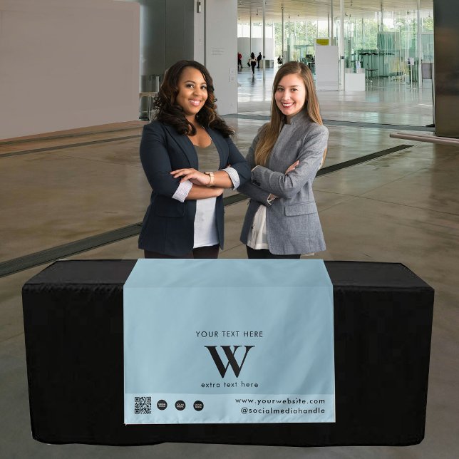 Pop Up Shop Simple Logo QR Code Table Runner Blue Tapestry (Pop Up Shop Simple Logo QR Code Table Runner Blue Tapestry)