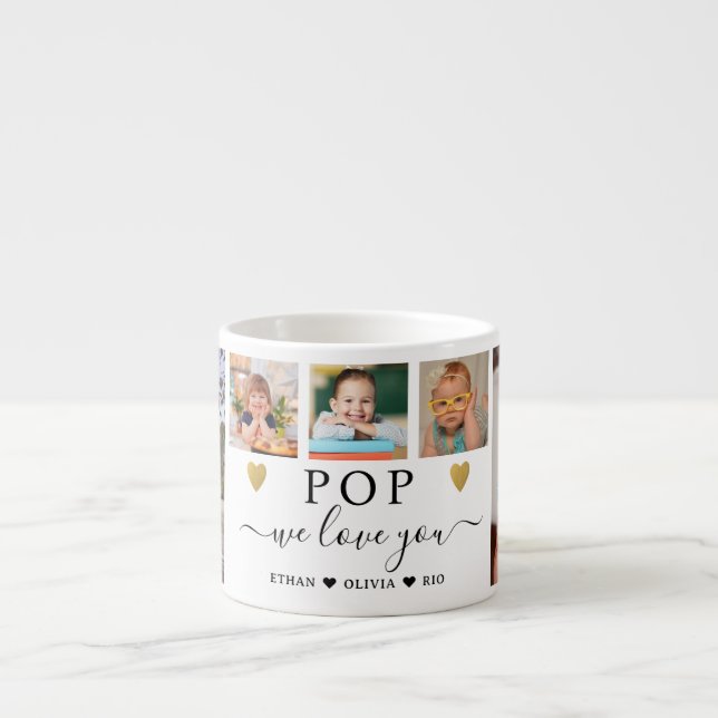 POP We Love You Grandkids 5 Photo Collage   Espresso Cup (Front)