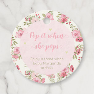 Pop When Pops Baby Shower Champagne Pink Floral Favour Tags
