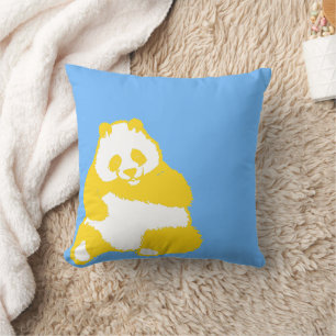 Pop Yellow Panda Sky Blue Throw Pillow