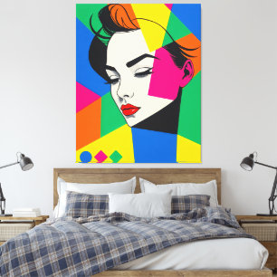 Popart Female Portrait Geometric Shapes Canvas Print