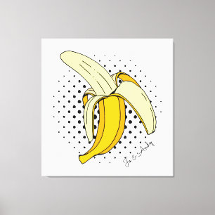 Popart Peeling Banana Fruit on Halftone Dots Canvas Print