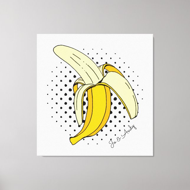 Popart Peeling Banana Fruit on Halftone Dots Canvas Print (Front)