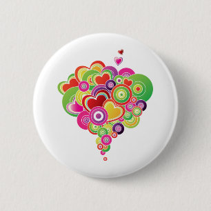 PopArt Pink and Green Hearts 2 Inch Round Button
