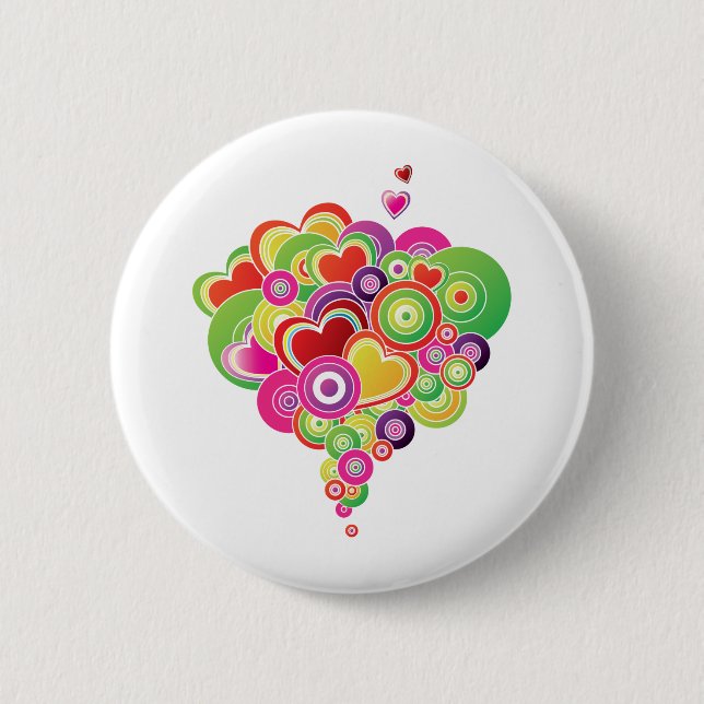 PopArt Pink and Green Hearts 2 Inch Round Button (Front)