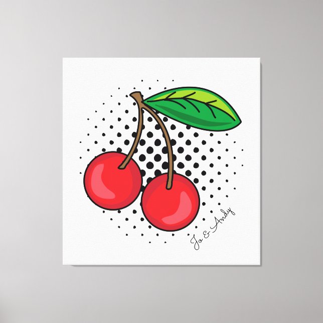 Popart Red Cherries on Halftone Dots Canvas Print (Front)