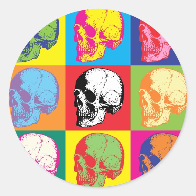 Popart skulls classic round sticker (Front)