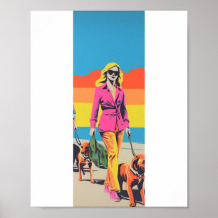 Popart style gift, beach dog walk poster