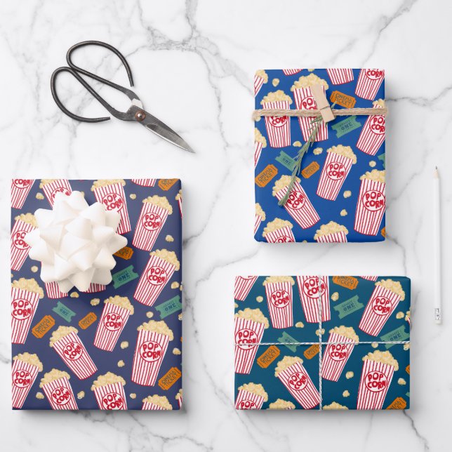 Popcorn and Film Tickets Movie Night Cinema Gift Wrapping Paper Sheet (Front)