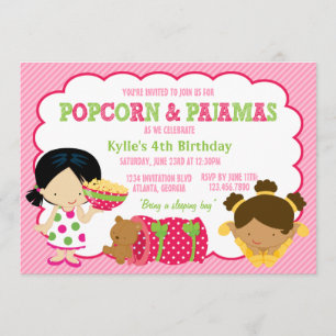 Popcorn and Pyjamas Sleepover Party Invitation