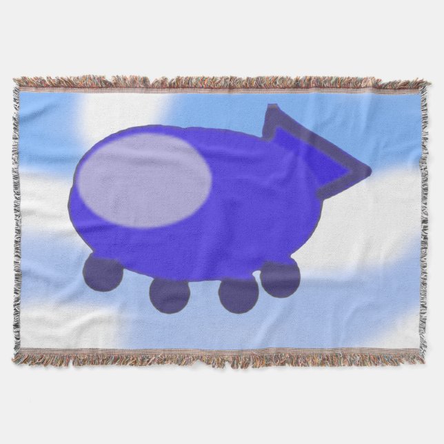 Popcorn Anime Blue Spaceship Clouds  Throw Blanket (Front)