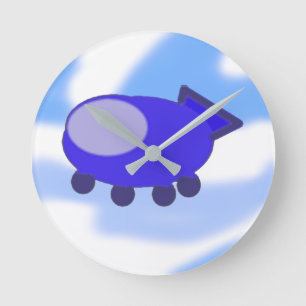 Popcorn Anime Blue Spaceship Clouds Wall Clock