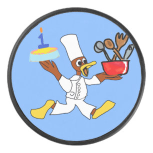 Popcorn Anime Chef Ducky Kazoo Blue Cartoon  Hockey Puck