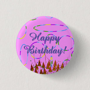 Popcorn Anime Festive Happy Birthday  1 Inch Round Button