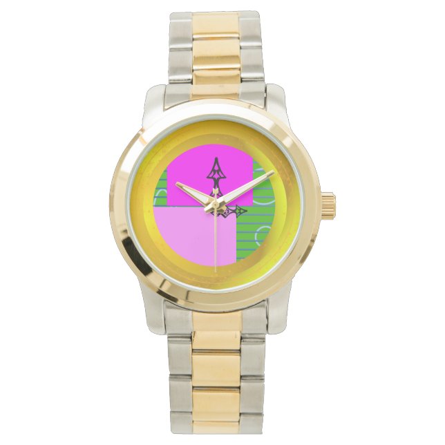 Popcorn Anime Modern Pink Squares Time Watch (Front)