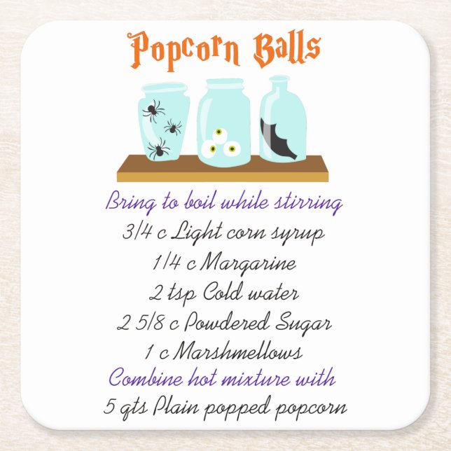 Popcorn Balls Recipe Square Paper Coaster (Front)