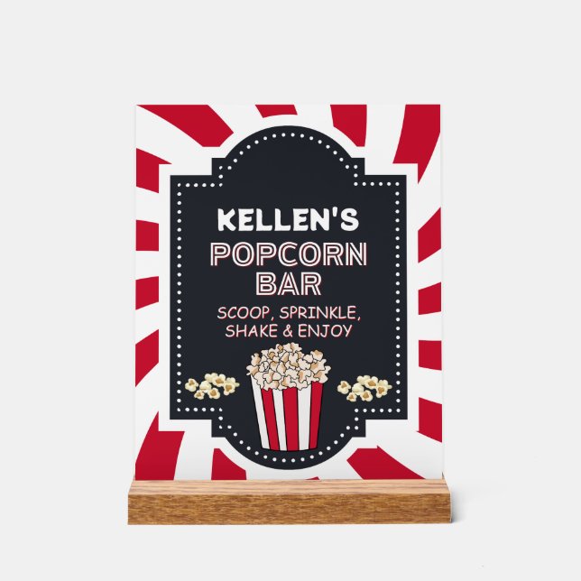 Popcorn Bar - Acrylic Table Sign for Party (Front)