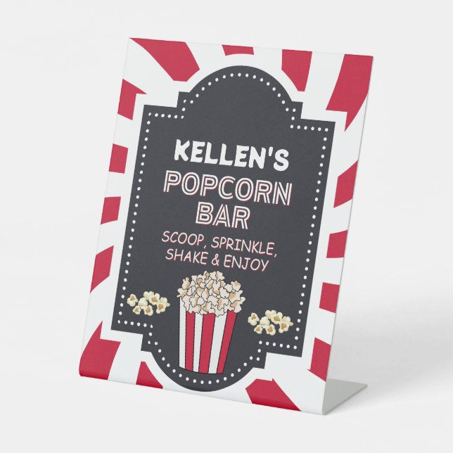Popcorn Bar - Pedestal Table Sign for Party (Front)