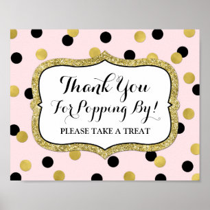 Popcorn Bar Sign Pink Black Gold Confetti