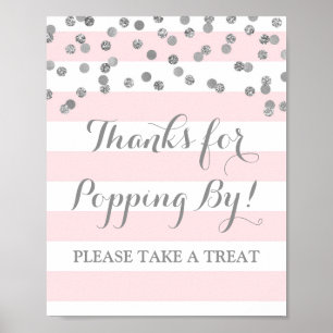 Popcorn Bar Sign Pink Stripes Silver Confetti