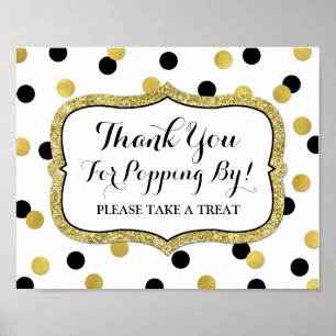 Popcorn Bar Sign White Black Gold Confetti